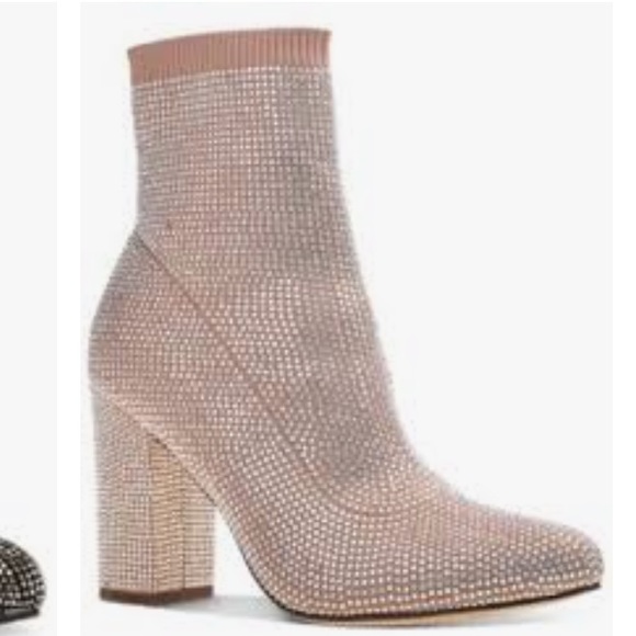 Macys Rhinestone Booties Boots Baybe Ankle Nude Block Heels Sparkle Taylor Swift - Picture 2 of 12